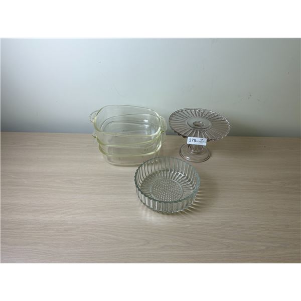 Set Of Glass Casserole Dishes And Glass Serving Bowl