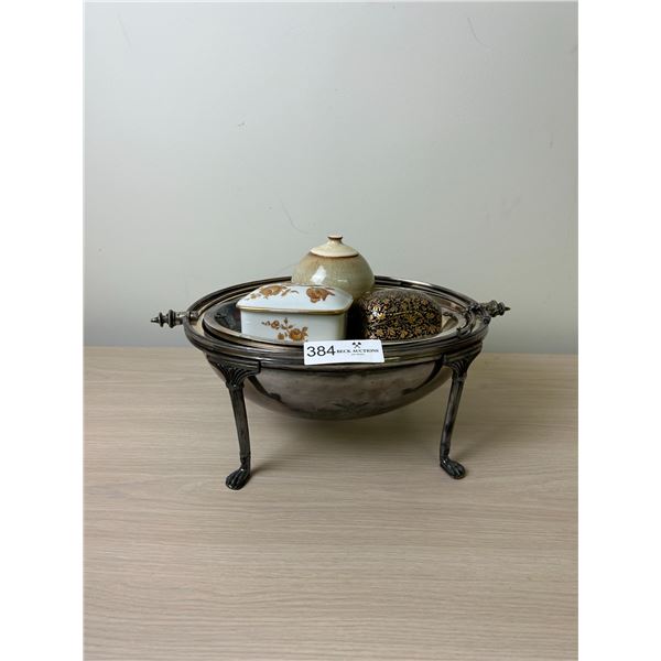 Silver Plated Serving Bowl And Miscellaneous Jewelry Boxes