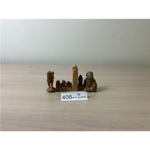 Collection Of Small Marble Chinese Stamps 1H-3H And Two Small Statues
