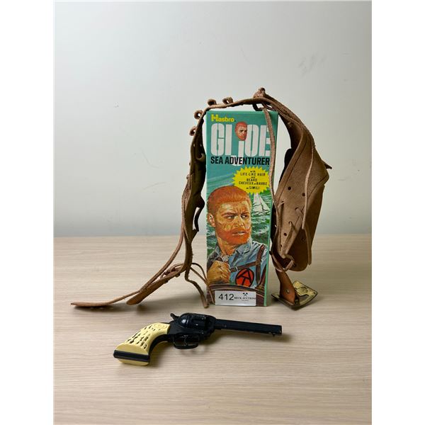 Vintage G.I Joe In Box And Fake Revolver With Leather Holster