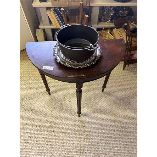 Half Moon Side Table Including Cast Iron Cauldron And Silver Plater