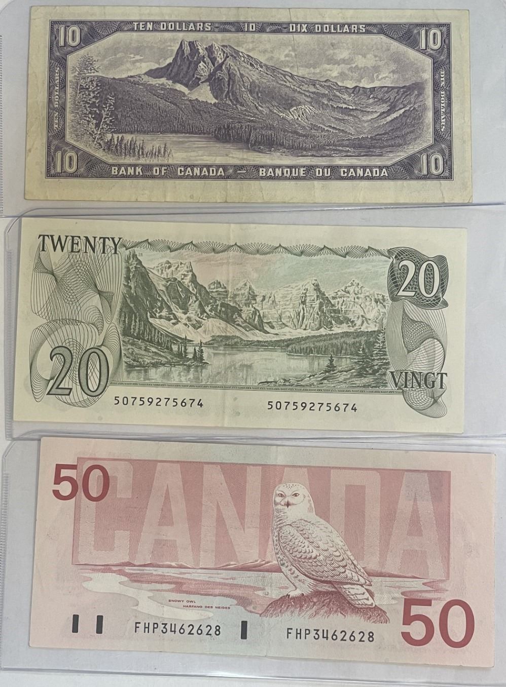 1954 Ten Dollar Bill , 1979 Twenty Dollar Bill , 1988 Fifty Dollar Bill 1954 Ten Dollar Bill , 1979 Twenty Dollar Bill , 1988 Fifty Dollar Bill