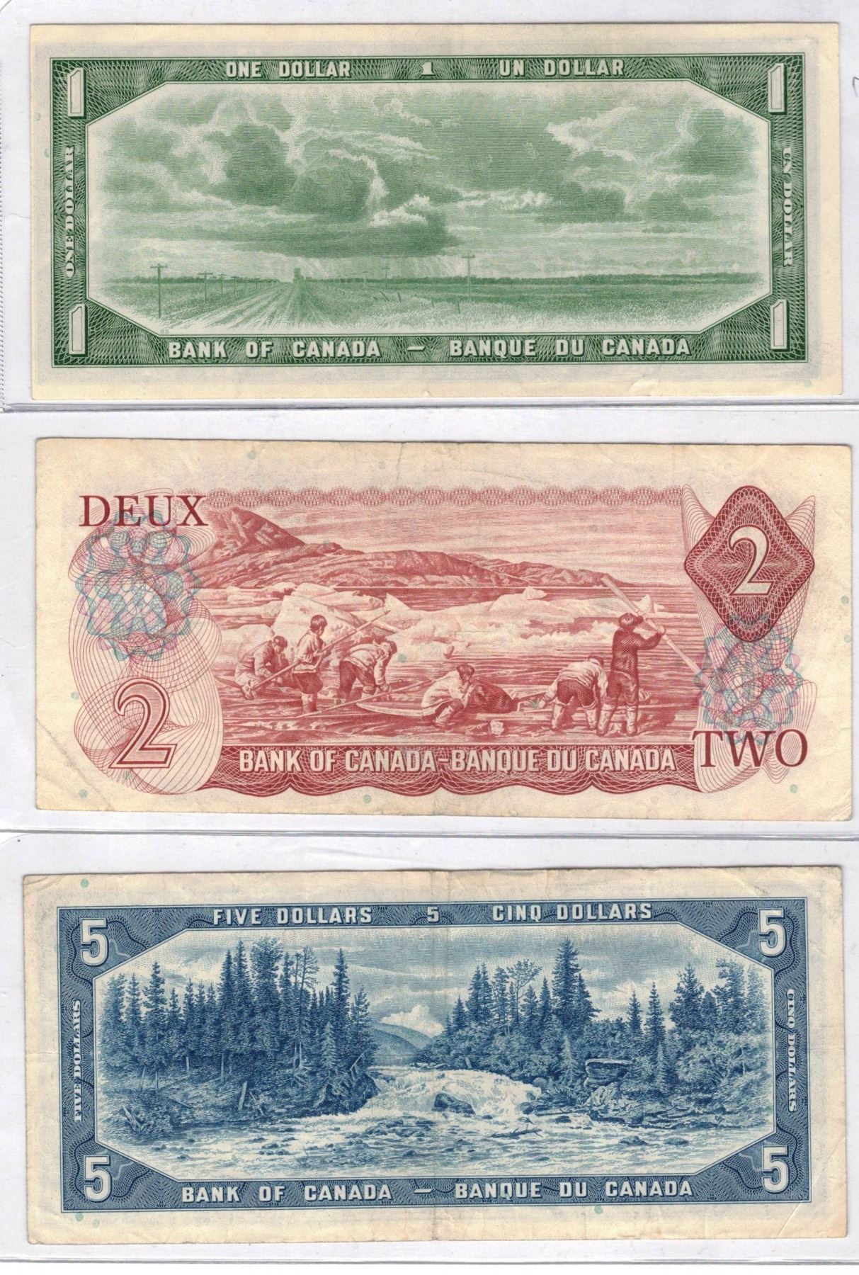 1954 One Dollar Bill, 1974 Two Dollar Bill, 1954 Five Dollar Bill