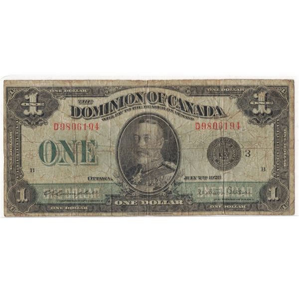 1923 One Dollar Bill, Dominion Of Canada