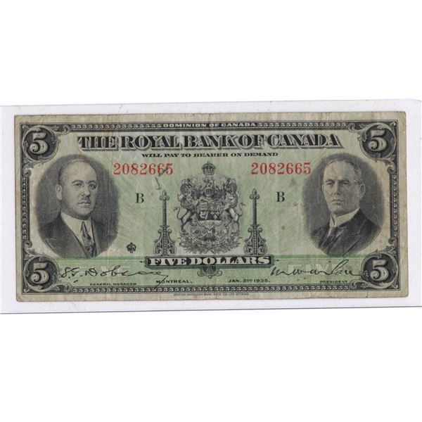 1935 Five Dollar Bill Royal Bank Of Canada