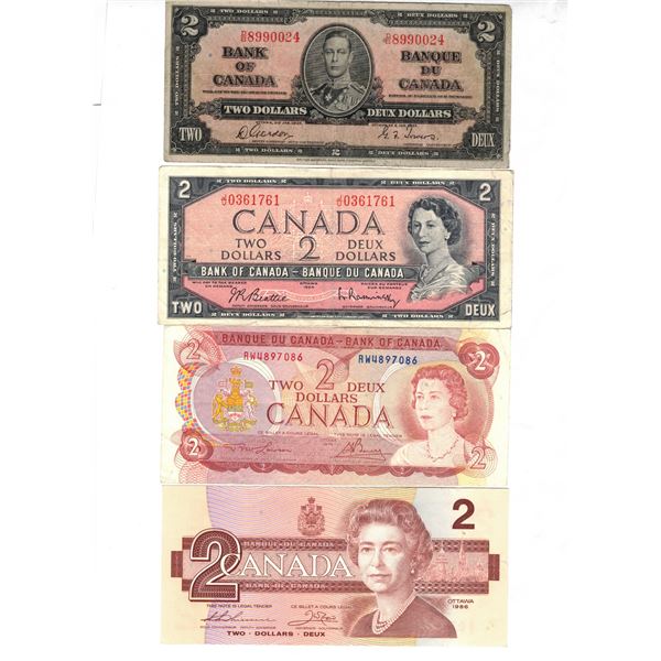 FOUR Two Dollar bills,  1937 , 1954, 1974 and 1986