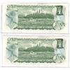 Image 2 : 1973  TWO  Sequential One Dollar Bills , Canadian One Dollar , UNCIRCULATED