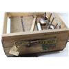 Image 6 : Wooden BC Cherries Crate w/Wooden Clothes Pins - Butcher Knives & Whip - Oiler - Metal Pieces - Ente