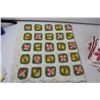 Image 8 : Crochet Table Cloth (app 36x36"), (3) Red (app40x40) stitched Table clothes Red/White), (2) multi-co