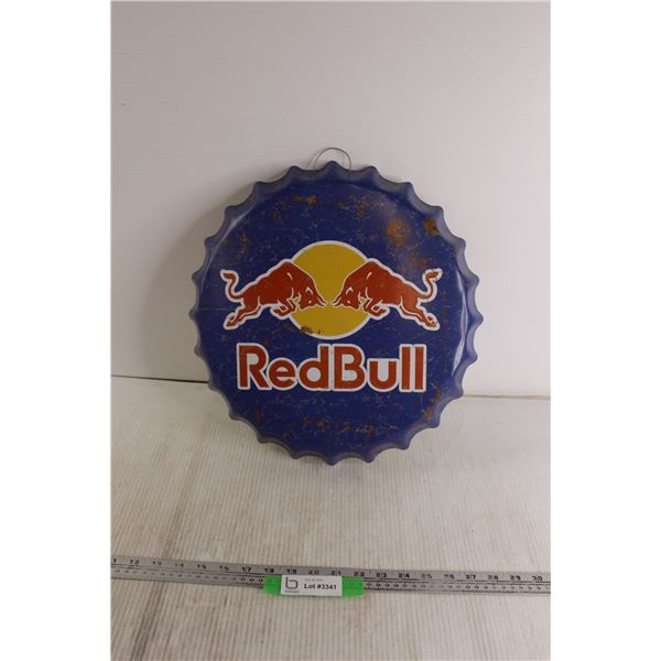 Red Bull Vintage Bottle Cap Tin Advertising Sign - Rare