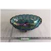 Image 1 : Indiana Glass Harvest Grape Blue Carnival Iridescent Glass Footed Fruit Bowl