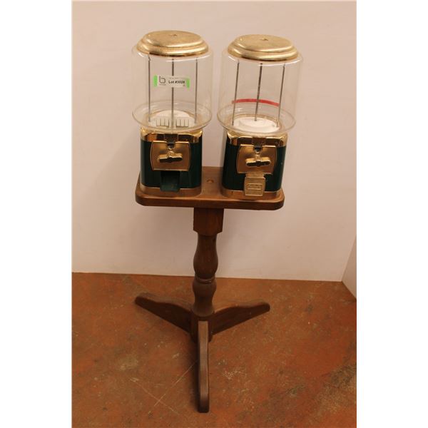 * 2-Canister Candy Dispenser on Wooden Stand - 44" Tall
