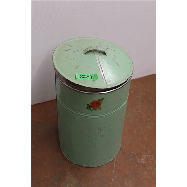 * Vintage Green Tin Flour Bin with Lid - 20" Tall