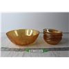 Image 1 : Marigold Depression Glass Iris and Herringbone Berry Bowl Set