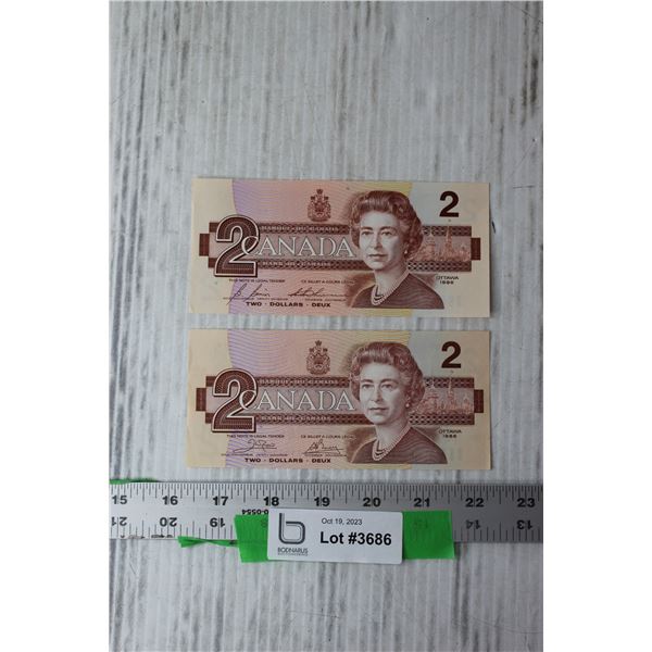 (2) Canadian New Style Two Dollar Bills