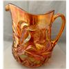 Image 1 : Riihimaki (Finland) Amber Carnival Glass Rare Western Thistle Water Pitcher Circa 1920