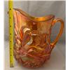 Image 2 : Riihimaki (Finland) Amber Carnival Glass Rare Western Thistle Water Pitcher Circa 1920