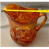 Image 3 : Riihimaki (Finland) Amber Carnival Glass Rare Western Thistle Water Pitcher Circa 1920