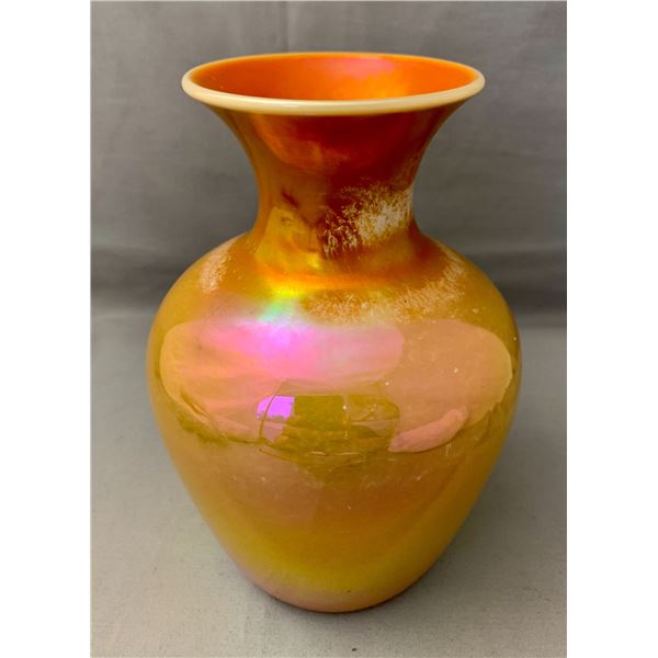 Imperial Art Glass Co. Lead Lustre Orange Glaze on Milk Glass Blown Art Glass Vase - Circa 1907