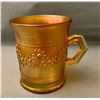 Image 2 : Fenton "Orange Tree" Uranium Carnival Glass Marigold on Vaseline Shaving Mug - Very Rare, Circa 1909