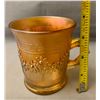 Image 6 : Fenton "Orange Tree" Uranium Carnival Glass Marigold on Vaseline Shaving Mug - Very Rare, Circa 1909