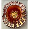 Image 2 : Fenton Carnival Glass Rare Red "Blackberry Open Edged Basket" - 2 Sides Up, Circa 1907