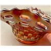 Image 6 : Fenton Carnival Glass Rare Red "Blackberry Open Edged Basket" - 2 Sides Up, Circa 1907