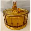 Image 1 : Portieux Rare Antique 1920s Amber Cat on Drum Trinket/Powder Jar