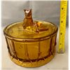 Image 4 : Portieux Rare Antique 1920s Amber Cat on Drum Trinket/Powder Jar