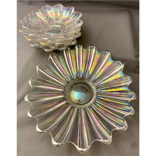 Indiana Carnival Glass Starburst 5-Piece Plate Serving Set #2 - Master and (4) Small Plates