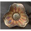 Image 1 : Fenton Carnival Glass Amethyst Peacock Tail 3-Sides Up Dish - Rare, Circa 1907