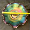 Image 2 : Northwood Carnival Glass Amethyst Rainbow Ruffled Bowl with Basketweave Back - Rare, Circa 1909
