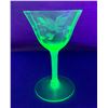 Image 1 : Uranium/Depression Glass Wheel-Cut Floral Stemmed Wine Glass - Rare, Circa 1930s