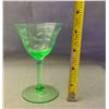 Image 3 : Uranium/Depression Glass Wheel-Cut Floral Stemmed Wine Glass - Rare, Circa 1930s