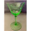 Image 4 : Uranium/Depression Glass Wheel-Cut Floral Stemmed Wine Glass - Rare, Circa 1930s