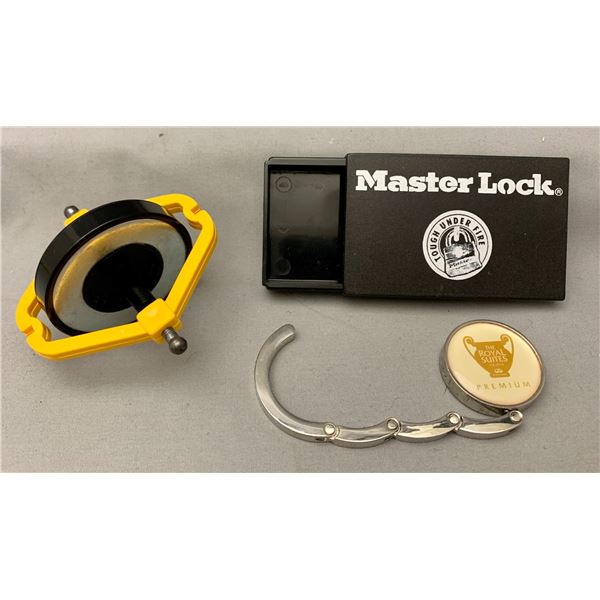 Science Factory Gyroscope, Purse Hanger, MasterLock Magnetic Key Box