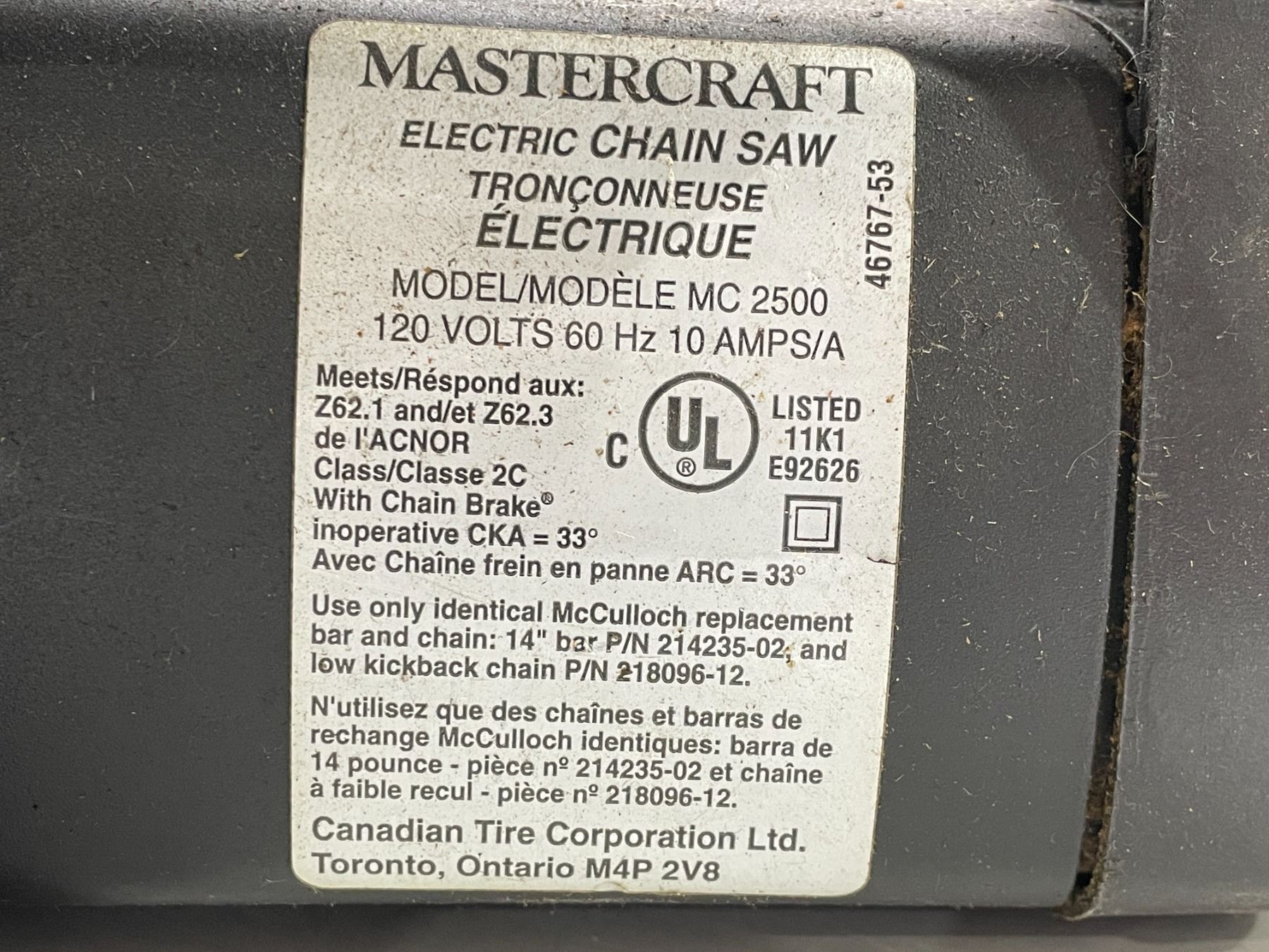 Mastercraft Electric Chain Saw - Beck Auctions Inc.