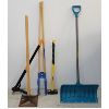 LOT OF 5 - SNOW SHOVEL, POST HOLE DIGGER, SLEDGEHAMMER & TAMPER, ETC.