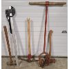 Image 1 : LOT OF 5 - AXE, SLEDGE HAMMER, PICKAXE, EQUESTRIAN MEASURE STICK & POST HOLE DIGGER 