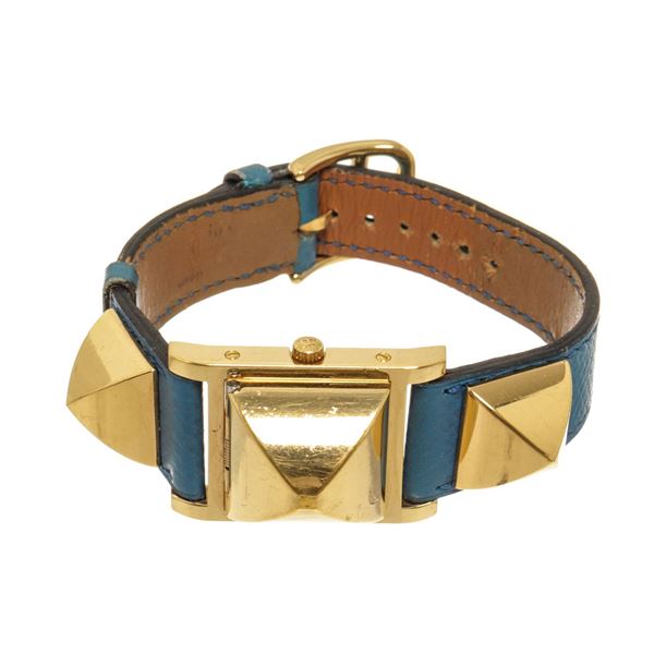 Hermes Blue gold-Plated and Leather Medor Quartz 20mm Watch