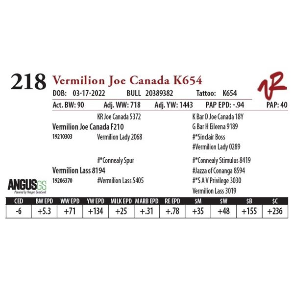 VERMILION JOE CANADA K654