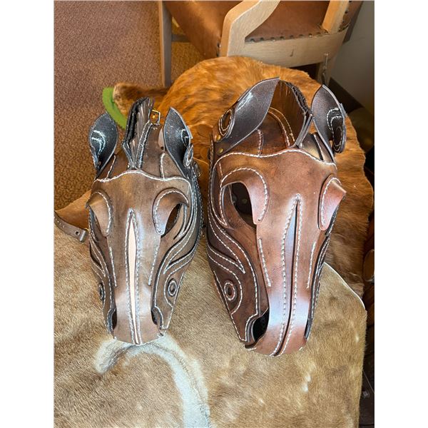 Set of 2 leather horse masks