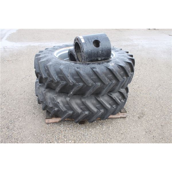 Michelin set of 380/85R-34 (14.9R-34) front duals with spacers, 80%