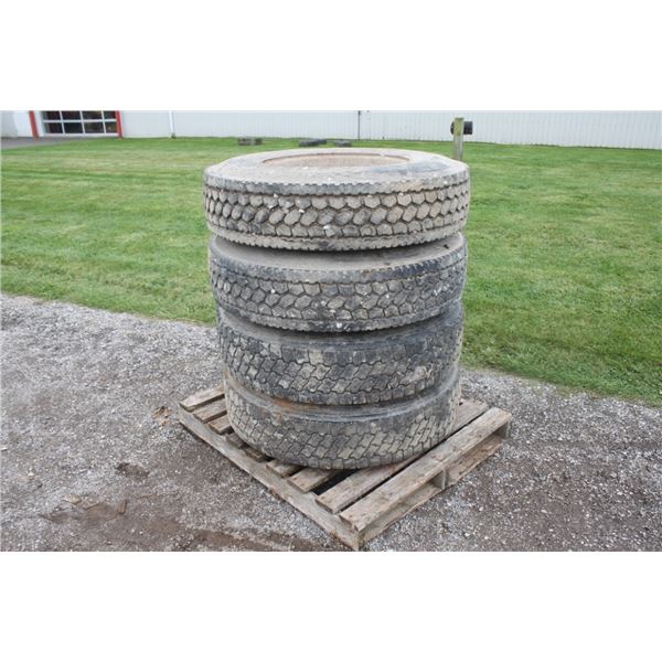 Unknown set of 4- 11R22.5 tires on rims, used