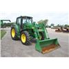 Image 4 : JD 6420 4wd tractor, cab, air, 640SL loader, 7' bucket, power quad, 2 remotes, 18.4R38, 5783 hours,