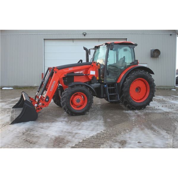 2017 Kubota M6-141 4wd tractor, cab, air, Kubota M47 SL loader, powershift, 3261 hours