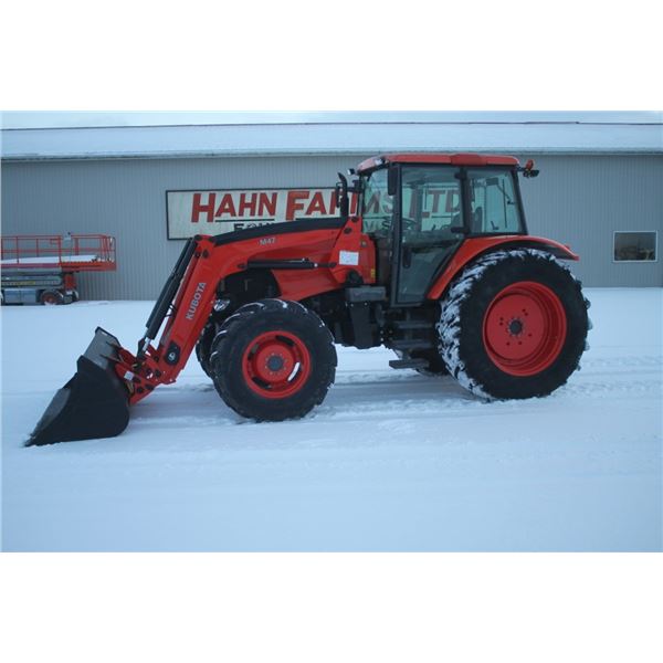 2012 Kubota M126X 4wd tractor, cab, air, New Kubota M47 SL loader, powershift, 4 remotes, 3290 hours