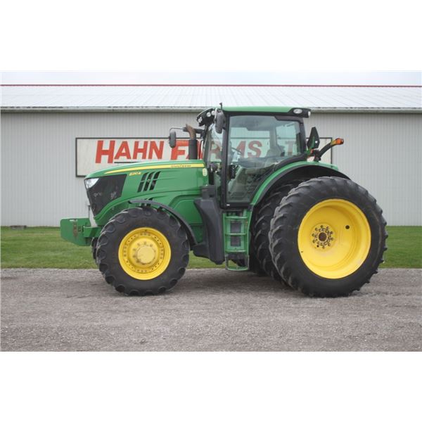 JD 6210R 4wd tractor, cab, air, IVT, 4 remotes, 18.4x46, axle duals, , 6196 hours, 2012 model