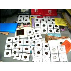 Coin Collection including Silver Certificate, Small Gold Coin, Gemstones, Baseball Cards, Proof Sets