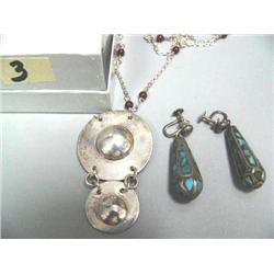 Sterling Silver and Turquoise Earrings and Silver Pendant (97)